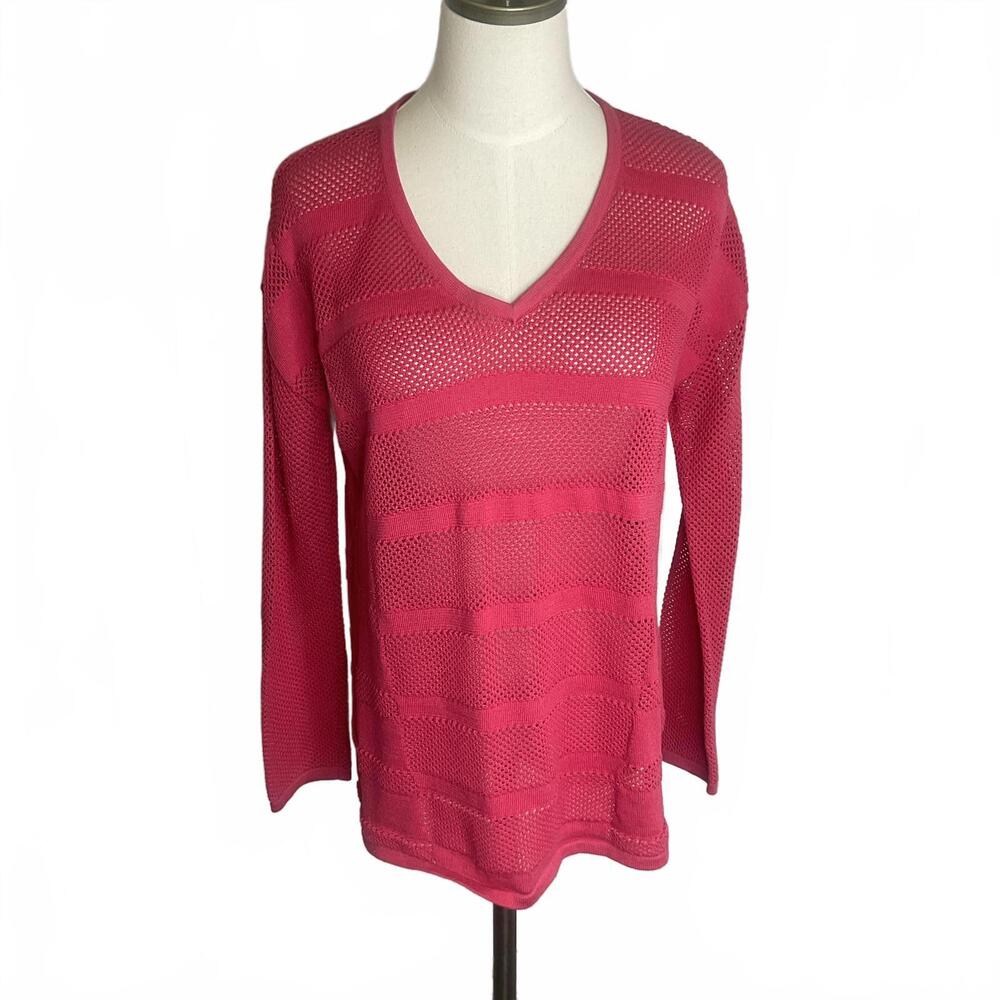 Design History Women's size Large Pink Knit Long Sleeve V Neck Shirt Top